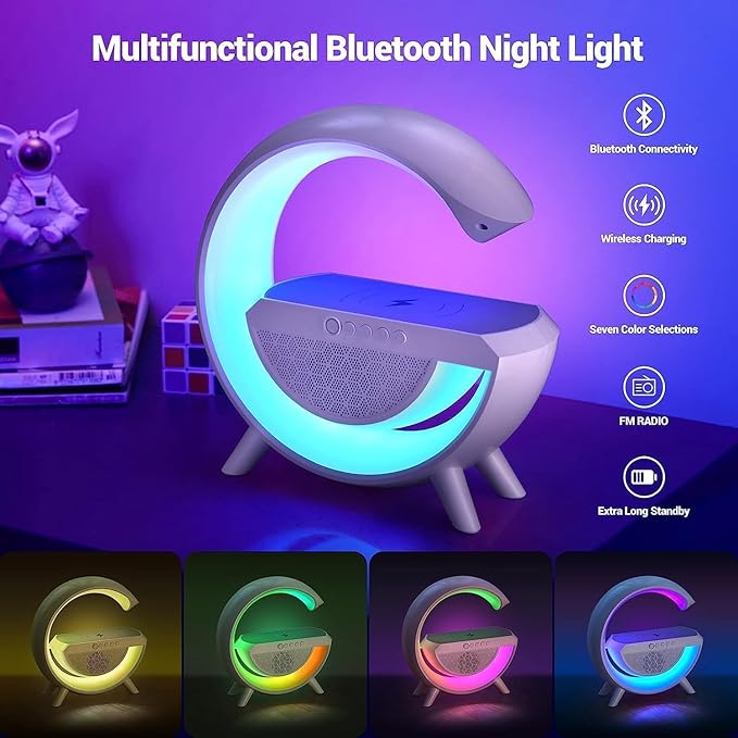 3 in 1 Multi-Function Bluetooth Speaker with Wireless Fast Charging, RGB Light and Sunrise Alarm Clock(Multicolour Pack of 1)