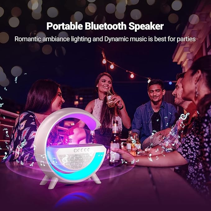 3 in 1 Multi-Function Bluetooth Speaker with Wireless Fast Charging, RGB Light and Sunrise Alarm Clock(Multicolour Pack of 1)